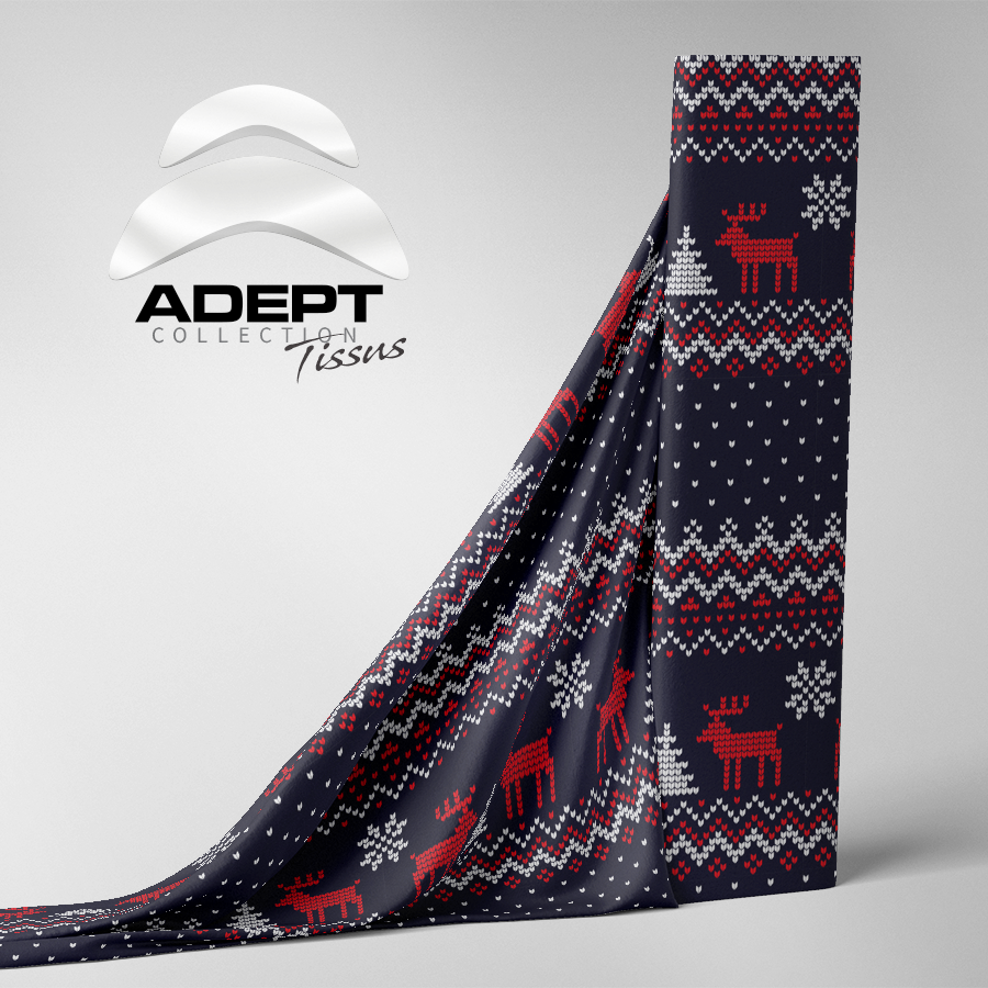 395_Christmas Sweater Chevreuils Bleu Blanc Rouge