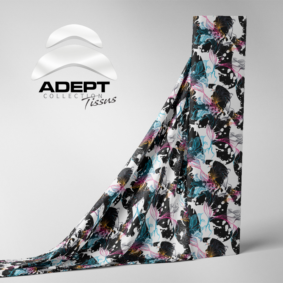 433_Fleurs Géométrie Vintage Bleu Noir Rose