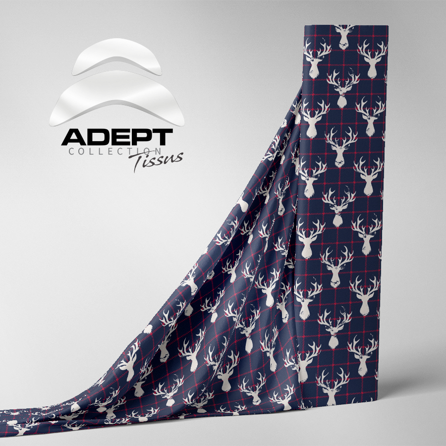 453_Cerf Carrelé Bleu Rouge