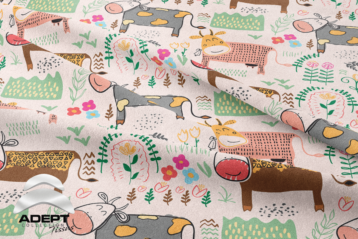 489_Dessin de Vaches Gris Brun Vert Rose_2