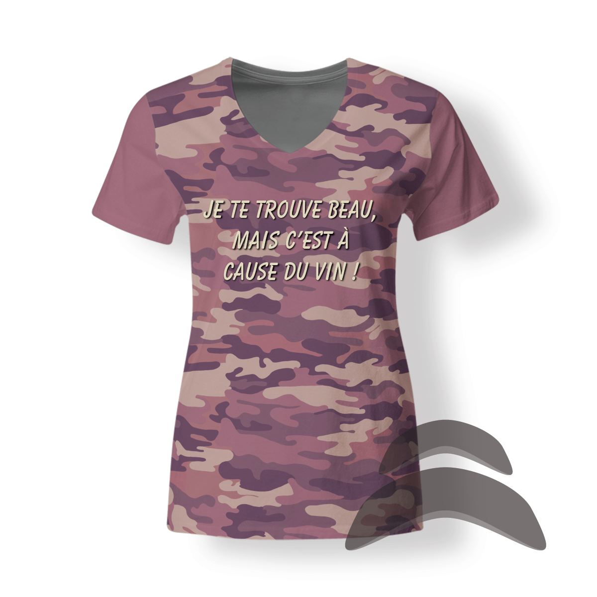 T-SHirt_V-Neck_FEMME_CAMO_HUMOUR_Beau à cause gin