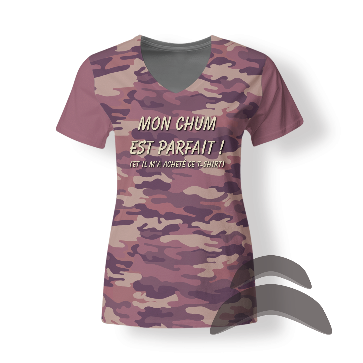 T-SHirt_V-Neck_FEMME_CAMO_HUMOUR_Chum parfait-elle m'a acheté t-shirt T-SHirt_V-Neck_FEMME_CAMO_HUMOUR_Chum parfait-elle m'a acheté t-shirt