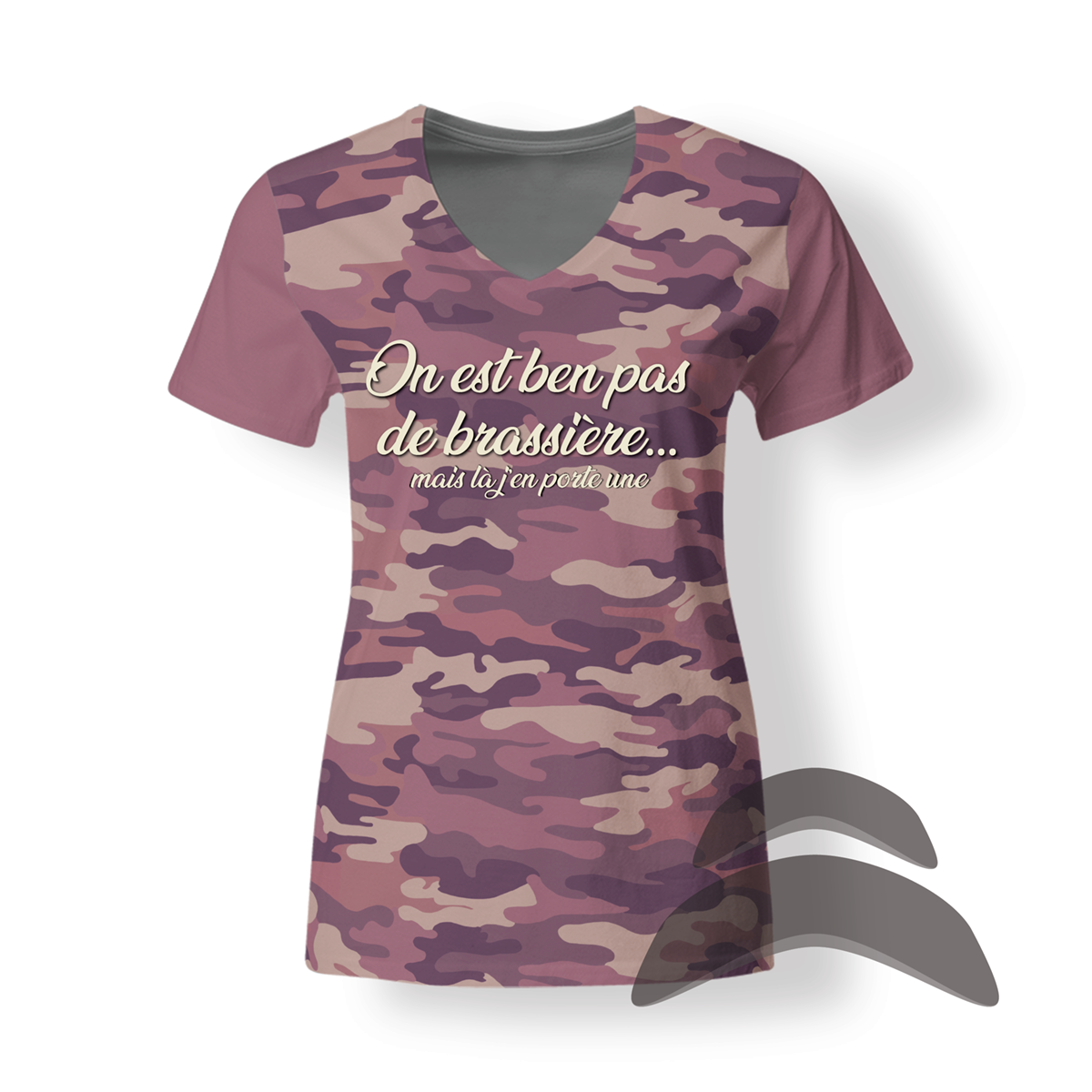T-SHirt_V-Neck_FEMME_CAMO_HUMOUR_Pas de brassière
