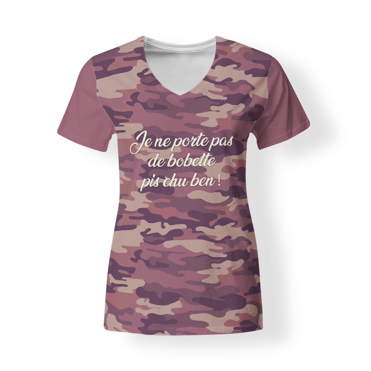 T-SHirt_V-Neck_FEMME_CAMO_Je porte pas de bobette