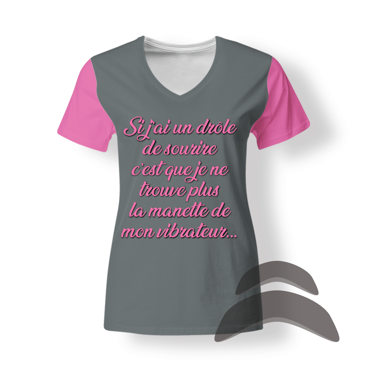 T-SHirt_V-Neck_FEMME_ROSE-GRIS_HUMOUR_Mannette Vibro T-SHirt_V-Neck_FEMME_ROSE-GRIS_HUMOUR_Mannette Vibro