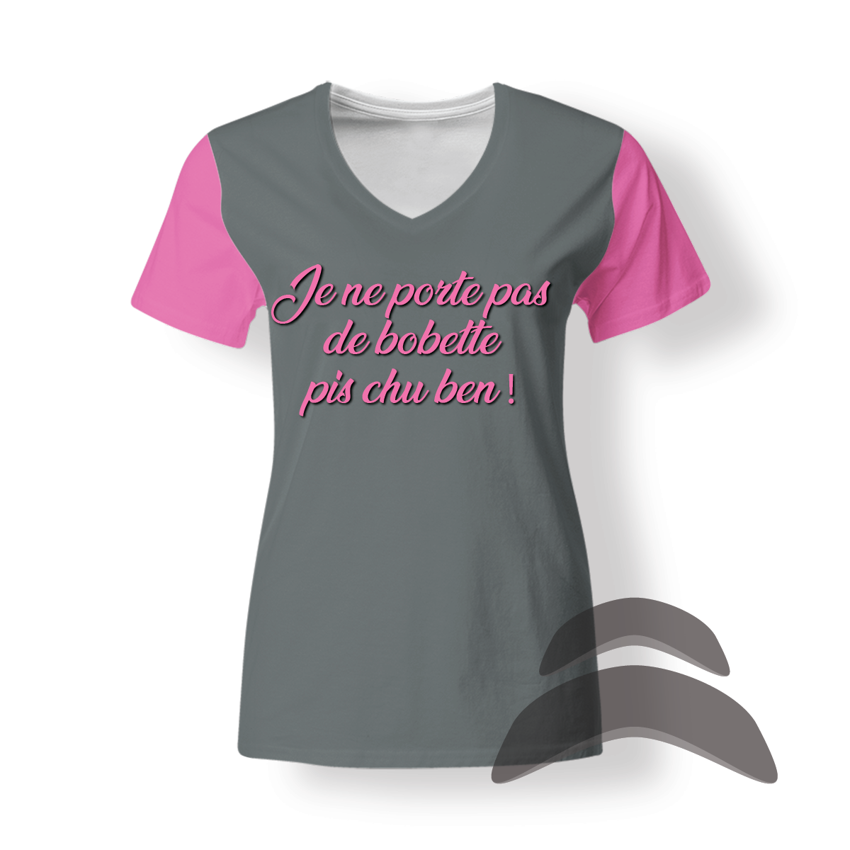 T-SHirt_V-Neck_FEMME_ROSE-GRIS_HUMOUR_Pas de bobette T-SHirt_V-Neck_FEMME_ROSE-GRIS_HUMOUR_Pas de bobette