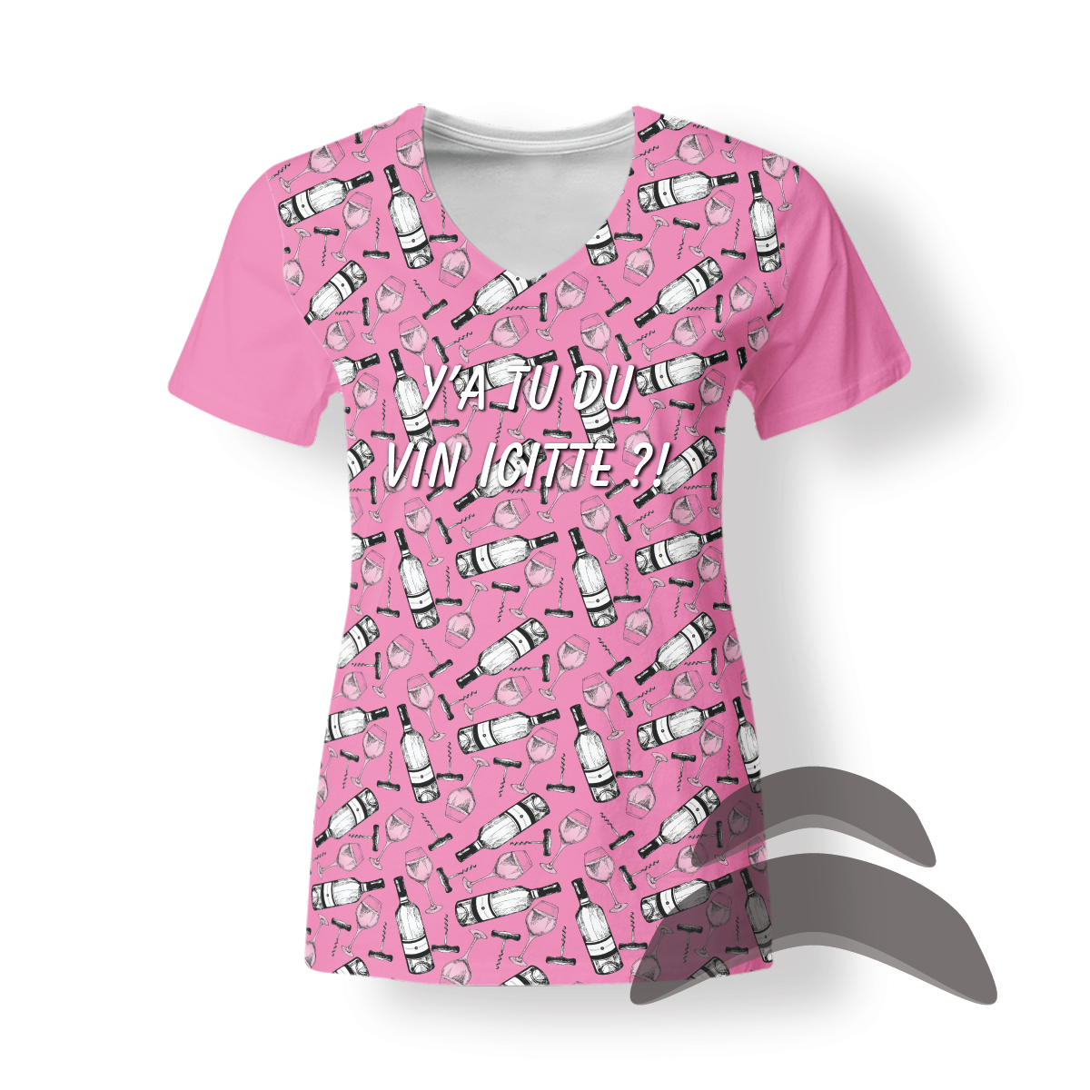 T-SHirt_V-Neck_FEMME_VINO_ROSE1_HUMOUR_Y'a tu du vin icitte