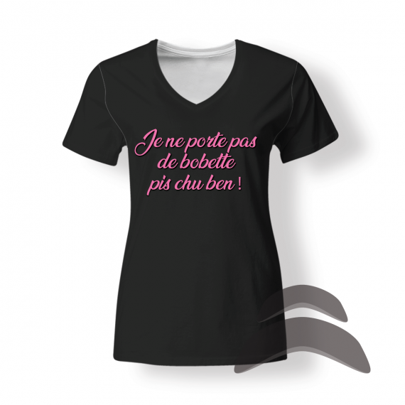 T-Shirt_Col_Rond_FEMME_NOIR_HUMOUR_Pas de bobette
