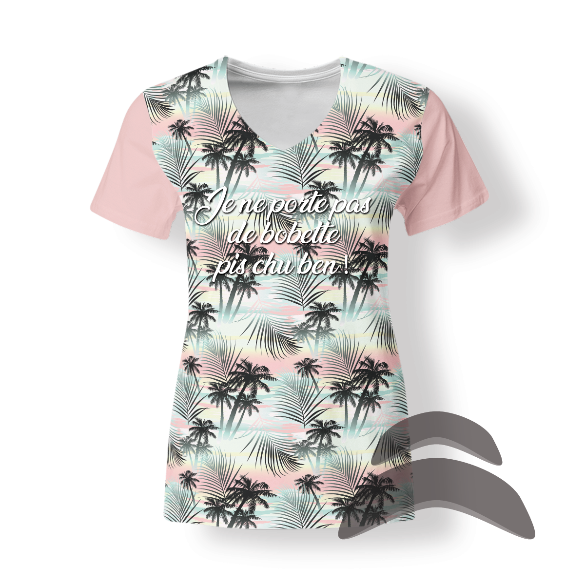 T-Shirt_Col_Rond_FEMME_PALMIERS_HUMOUR_Pas de bobette